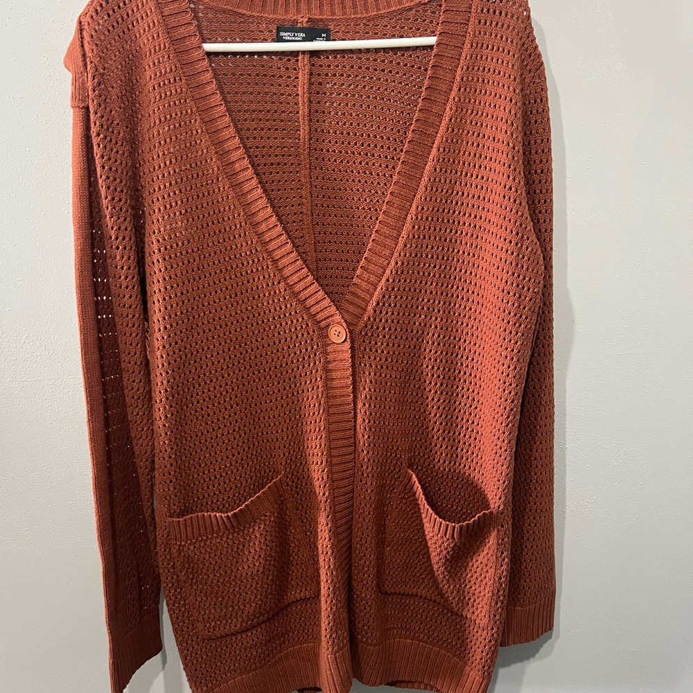 Simply Vera Wang burnt orange cardigan with pockets Size M #cardigan #autumn